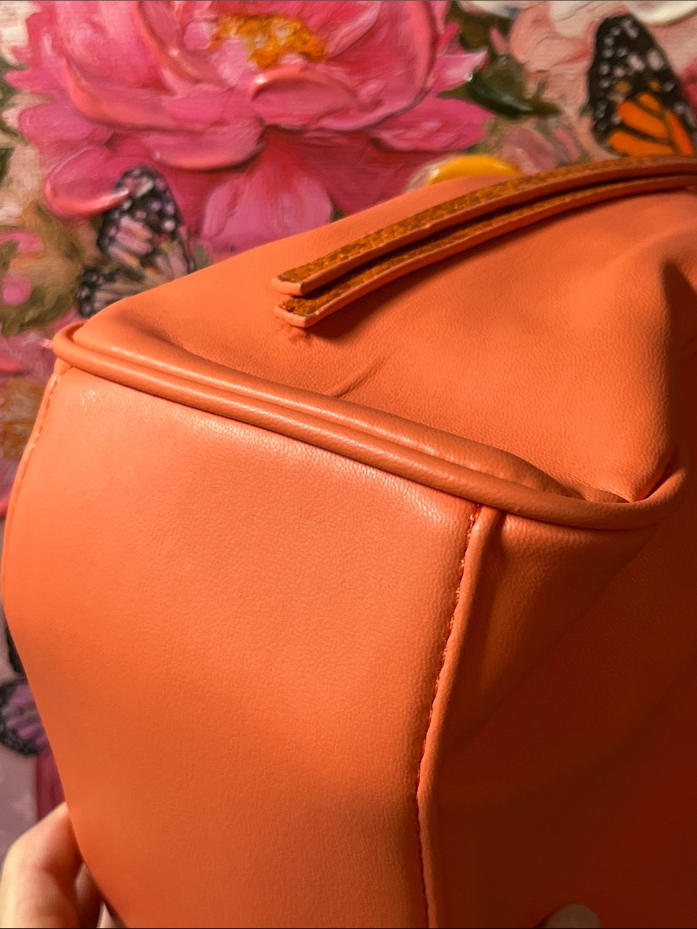 Badgley Mischka Coral-Orange Vegan Leather Shoulder /Crossbody w snake skin trim - Picture 5 of 16
